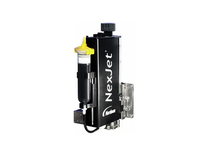 ASYMTEK NexJet NJ-8 रीडीसेट जेटिंग काडतुसेसह जेट वितरण प्रणाली.